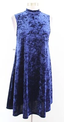 NWT Modcloth Blue Crushed Velvet Mock Neck Swing Dress Size M Sleeveless - Image 1 of 4
