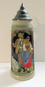 Vintage 1940s Albert Jacob Thewalt Lidded Beer Stein Mold #1202 Village Couple - Picture 1 of 10