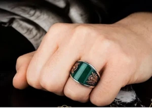 Turkish Handmade Jewelry 925 Sterling Silver Emerald Stone Mens Ring All Size 02 - Picture 1 of 6
