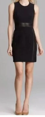 Vestido Vaina Theory Taline C Negro Ponte y Piel de Cordero Paneles de Cuero $695 Talla 6 Foto 1 de 4