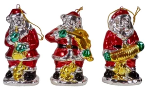 3 Santa Claus Musician Christmas Ornaments Porcelain Sax Violin Accordion #707 - Picture 1 of 12