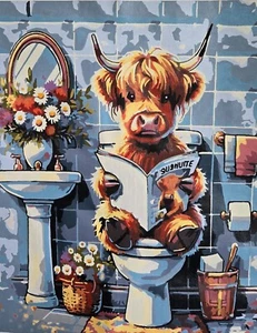 Highland Cow Completed Paint by Number Canvas 16 X 20 Unframed so cute - Picture 1 of 4