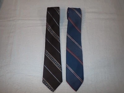 Lote de 2 corbatas vintage Ketch a rayas de diseñador forradas marrón y azul Foto 1 de 4