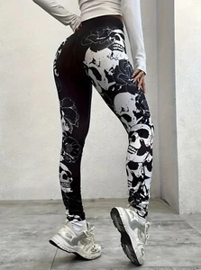 Women's High Stretch Skull Print Leggings Small - Picture 1 of 7