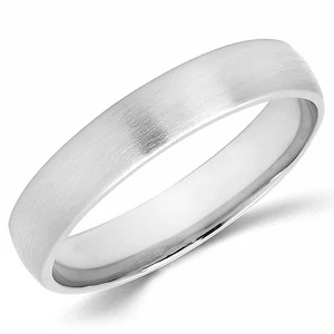 14K Solid White Gold 5mm Brush Finish Comfort Fit Men Women Wedding Band Ring - Picture 1 of 4