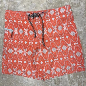 Patagonia Wavefarer Board Shorts Mens 33 Orange Swim Trunks Hawaiian Geometric - Picture 1 of 11