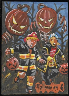 2025 Perna Studios Halloween 6 SKETCH card - Pumpkinheads by Kelly Everaert - Image 1 of 2