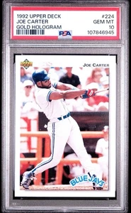 PSA 10 1992 Upper Deck Gold Hologram JOE CARTER #224 TORONTO BLUE JAYS Vtg - Picture 1 of 2