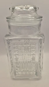VINTAGE AHSG CO Anchor Hocking  Clear Glass  Apothecary Jar Canister/Lid USA - Imagen 1 de 7