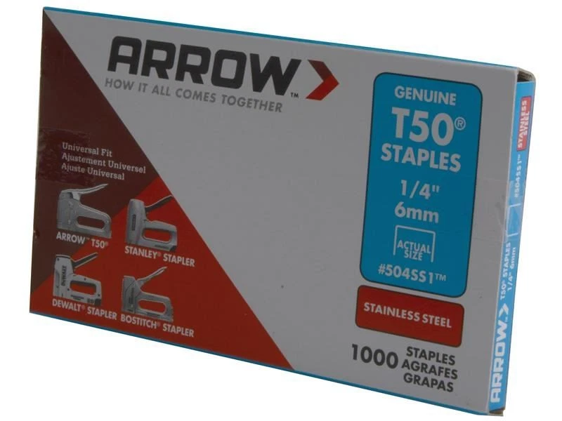 Arrow - T50 Staples Stainless Steel 504SS 6mm (1/4in) Box 1000 - Image 1 of 1