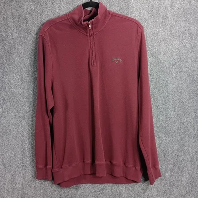 Callaway Golf Sweater Mens Maroon Knit Ribbed Cotton Mock Neck Logo Quarter Zip - Image 1 of 4