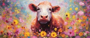 Wandbild BUNTE KUH ca. 60x140 cm – Leinwandbild Keilrahmen Deko modern - Bild 1 von 1