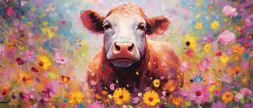 Wandbild BUNTE KUH ca. 60x140 cm – Leinwandbild Keilrahmen Deko modern - Bild 1 von 1