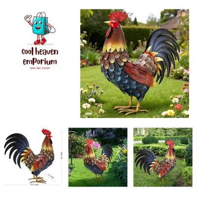 Rooster Decor Garden Statue Metal Chicken Yard Art Sculpture Outdoor Figurines - Image 1 of 4