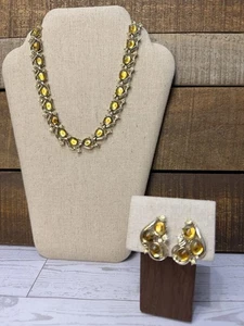 Set collana e orecchini vintage Coro tono oro ambra strass girocollo COSÌ COM'È - Foto 1 di 13