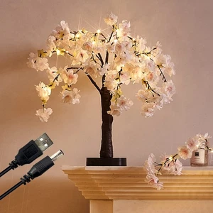 Lighted Bonsai Tree with Cherry Blossom Branches 40 LED 18IN Japanese Room De... - Foto 1 di 9