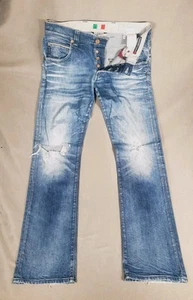 Jeans Armani J08 Para Hombres 34x34 Azul Denim Calce Ajustado Rodilla Rasgada Logo Botón Mosca Alto - Imagen 1 de 8