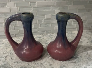 Candelabros "Dipstick" de cerámica Fulper con un mango azul/rosa flambé artes y manualidades - Imagen 1 de 11