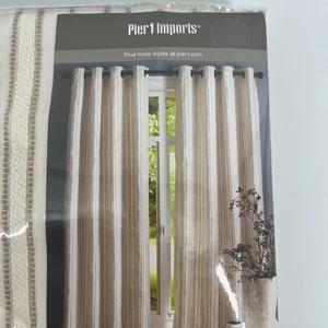 Pier 1 Jute Striped Ivory 84" Grommet Curtain 2 Packages 1 Panel Each NEW In Pkg - Picture 1 of 9