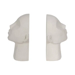 White 9 In. Resin Textured Sculptural Head up Bookends (Set of 2) - Picture 1 of 7