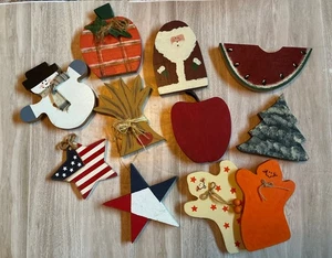 Set of 10 Wooden Handmade Painted Seasonal Characters, add to any Sign or Wreath - Picture 1 of 14