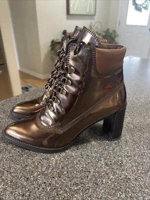 Stuart Weitzman x Gigi Hadid Copper Color Lace Up Booties Size 6 Excellent! - Image 1 of 4