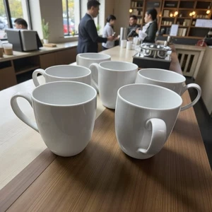 Crate & Barrel Aspen 16 oz. White Porcelain Coffee Mug Set of 6 EXC - Picture 1 of 22