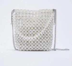 Bolso de Hombro Zara Imitación Perla Cuentas Novia Boda Cartera con Correa Plateada Usado en Excelente Condición - Imagen 1 de 4