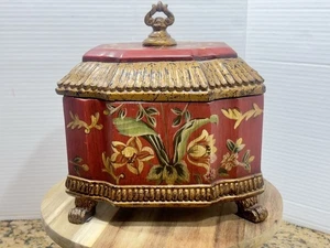 Scatola Tesoro/Trinket Vintage Asiatica Chinoiserie da Collezione Piedi Rossi 9" - Foto 1 di 14