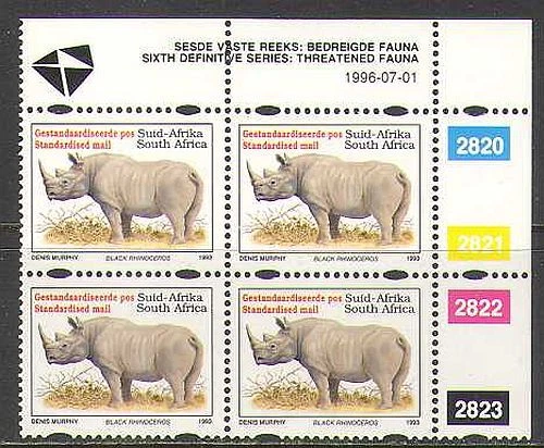 South Africa 1993 Animals/Rhino/Nature/Wildlife '96 rpnt 1v c/b (za10023) - Image 1 of 1