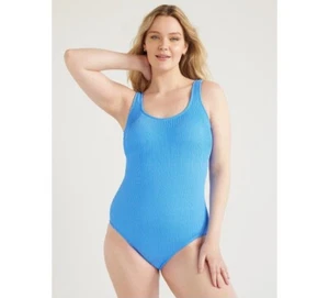 Time and Tru Women's Crinkle One Piece Swimsuit Size M 8-10 Blue - Picture 1 of 6