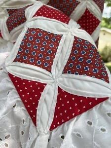 VTG Cathedral Window Pillow Sham Quilted Hand Pieced RED White Lace 24" x 16" - Picture 1 of 10
