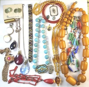 Lot Antique Art Deco Wear Repair Signed CZECH Glass Bead Necklace Bracelet Etc - Picture 1 of 18