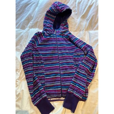 Triple Flip Full Zip Up Hoodie Striped Fleece Lined Jacket Kids Size 10/12 - Image 1 of 4