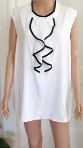Calvin Klein White Sleeveless Black Trim Ruffled Button Up Blouse Plus NWT Sz 3X - Picture 1 of 23