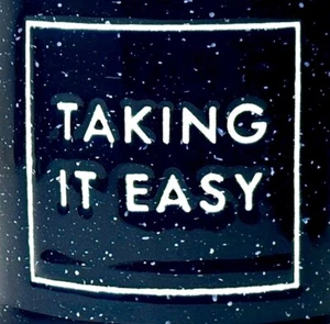 TAKING IT EASY Coffee Mug BRAND NEW Blue Speckled Old Fashioned Porcelain - Picture 1 of 8