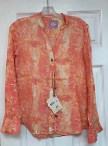 Coral and Yellow Print Linen Shirt - Small (new with tag) - Picture 1 of 1