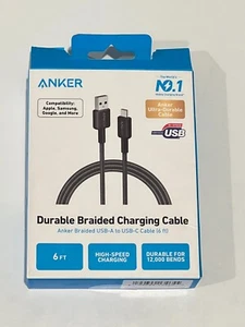 Anker Durable Braided USB-A to USB-C Cable 6ft - Black OPEN BOX - Photo 1 sur 2