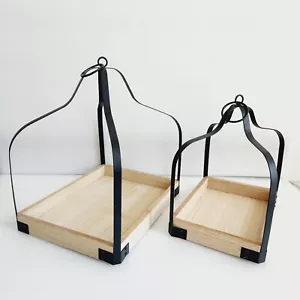 2 Wood Wrought Iron Open Lamp Candle Plant Box Hanging Holder Home Decor - Picture 1 of 22