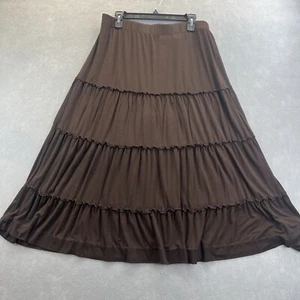 Chicos Skirt Womens 2 Large Brown Tiered Pull On Maxi Boho Cottage Core - Picture 1 of 10