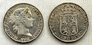 FALSA DE EPOCA 40 CENTIMOS DE ESCUDO 1867 XF/EBC CONSERVA EL PLATEADO ORIGINAL - Imagen 1 de 1