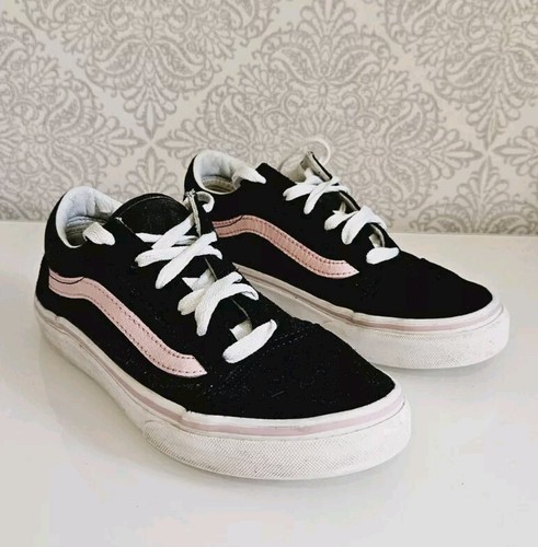 Scarpe da ginnastica Vans bambini plateau ragazze UK taglia 3 tela nero argento bianco e rosa