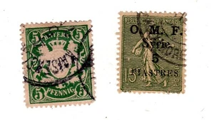 LOT 2 Timbre s STAMP S O. M. F. ORIENT 5 PIASTRES ALLEMAGNE 5 PFENNIG BAYERN - Picture 1 of 2