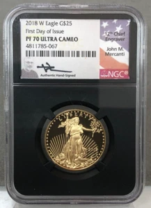 2018-W $25 1/2oz Proof Gold Eagle NGC PF 70 Ultra Cameo FDOI Mercanti Signed - Picture 1 of 4
