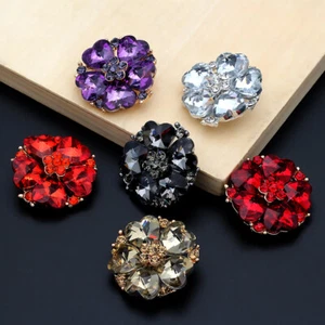 1X Crystal Big Button Glitter Flower Shape Sew on For Overcoat Costume Decor DIY - Picture 1 of 16