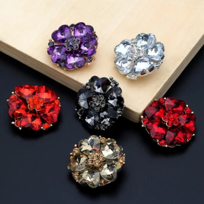 1X Crystal Big Button Glitter Flower Shape Sew on For Overcoat Costume Decor DIY - Image 1 of 4