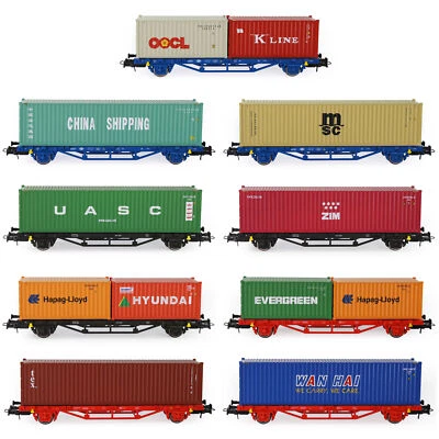 One set HO Scale 1:87 Flat Car with 1:87 40ft 20ft Containers Model Trains C8761 - Image 1 of 4