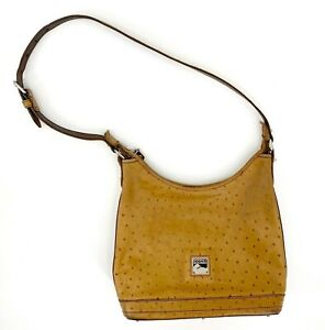 Dooney & Bourke Small Tan Ostrich Leather Retro Handbag Textured Hobo Purse USA