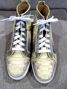 louboutin metallic gold python high top mens sneakers yellow/grey US 11.5 EU45 - Picture 1 of 22