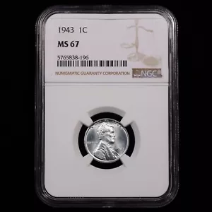 1943 Lincoln Steel Wheat Cent 1c - NGC GRADED MS67 - Flashy! - Picture 1 of 4